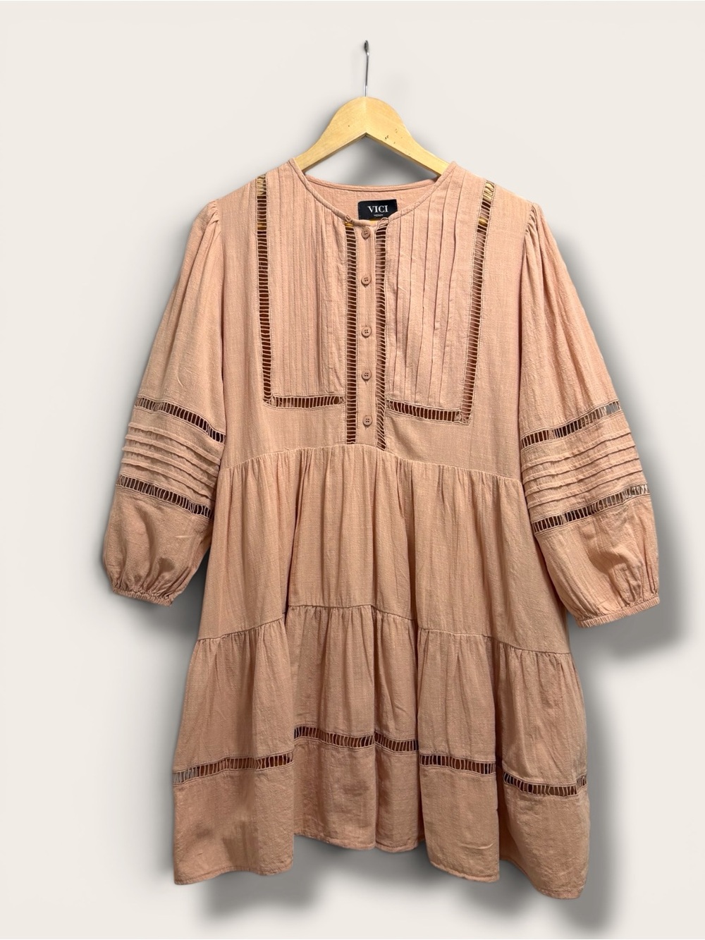Vici Blush Pink Tiered Pintuck Babydoll Dress